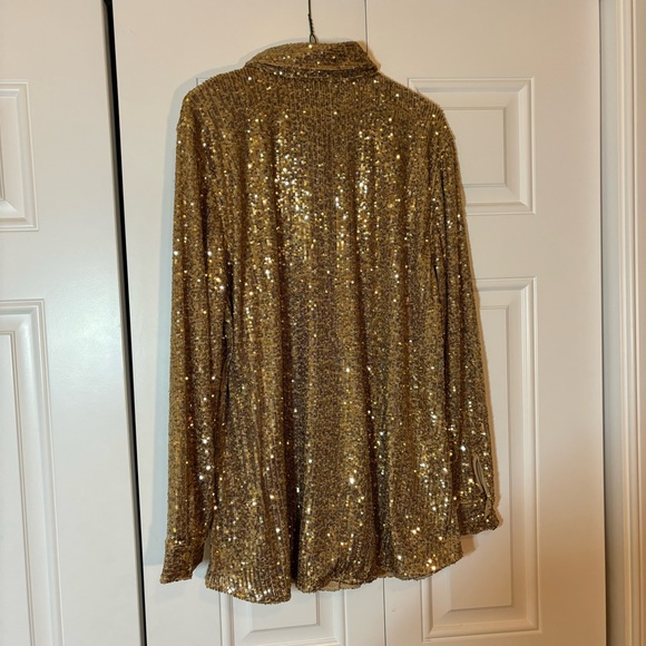 Soft Surroundings gold sequin long sleeve button up blouse top - Picture 8 of 8